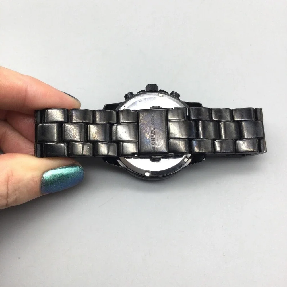 Michael Kors Breken Womens Watch 40mm Black Chronograph MK-6302 New Battery 7.5" - Picture 7 of 15